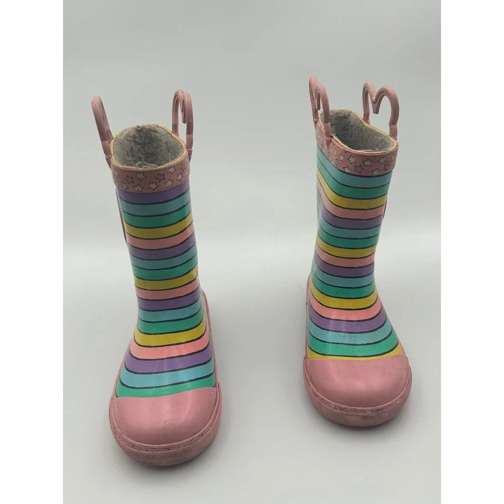 Disney Western Chief Minnie Mouse Rainbow Stripe Rain Boots Girls Size 9/10
